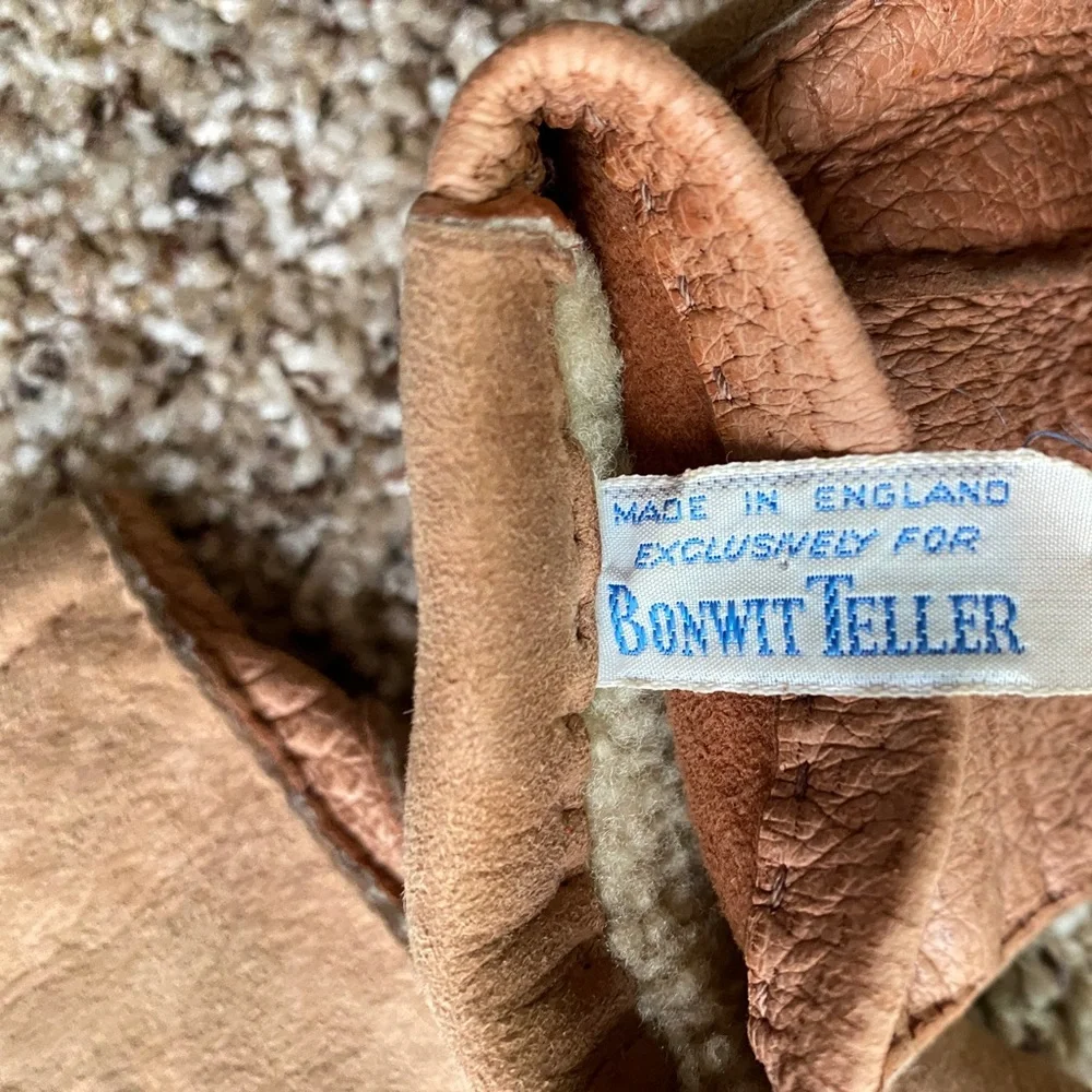 Vintage Genuine shearling sheepskin lined gloves handmade in England